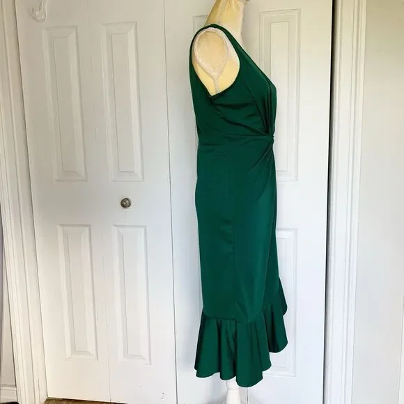 Women Night Gown Dress Large Green One Shoulder Ruffle Hem CHICME - Picture 9 of 16